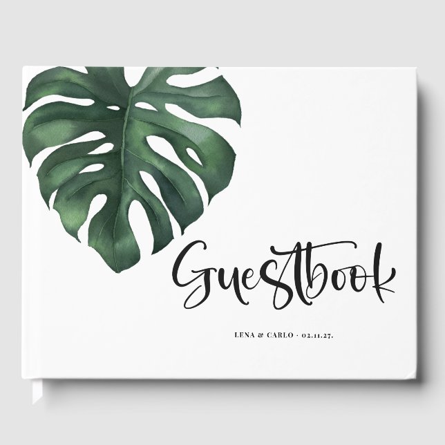 Green Leaf Monstera Wedding Guest Book (Front)