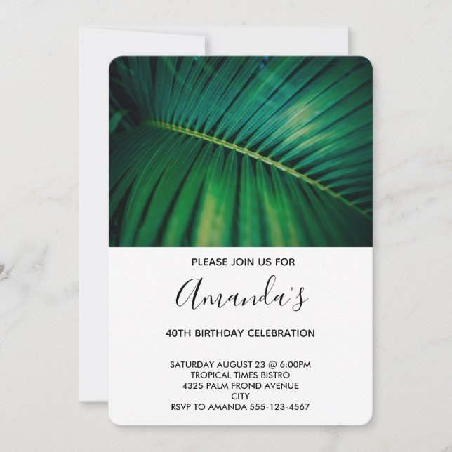 Green Leaf Palm Frond Closeup Photo Birthday Invitation (Front)