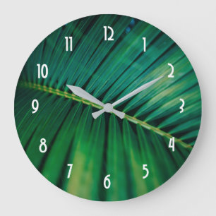 Green Leaf Palm Frond Closeup Photo Large Clock