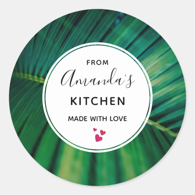Green Leaf Palm Frond Nature Photo Kitchen Classic Round Sticker (Front)