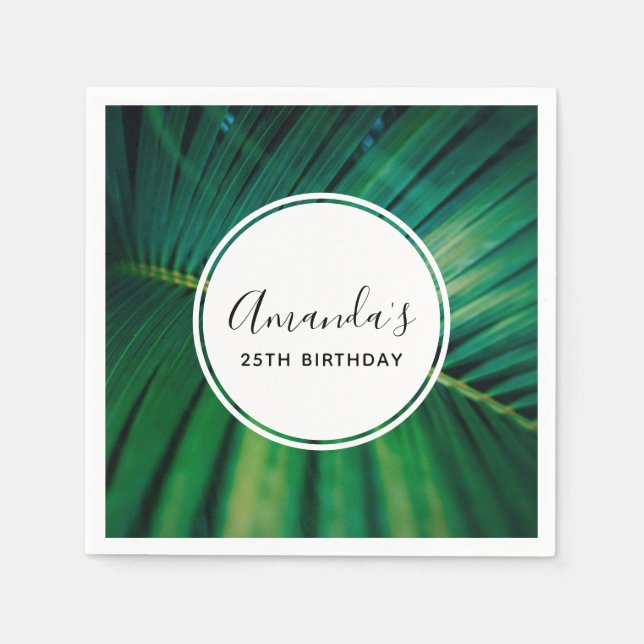 Green Leaf Palm Frond Tropical Nature Birthday Napkin (Front)