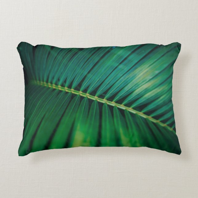 Green Leaf Palm Frond Tropical Nature Photo Accent Pillow (Front)
