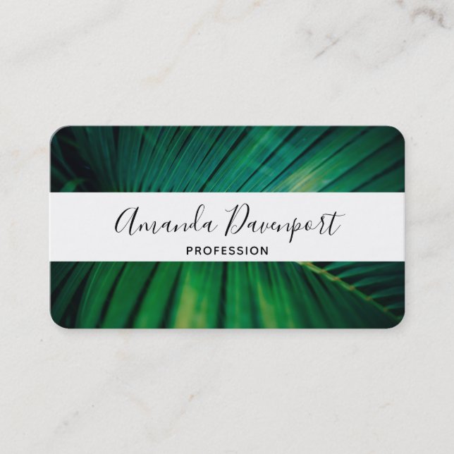 Green Leaf Palm Frond Tropical Nature Photo Business Card (Front)