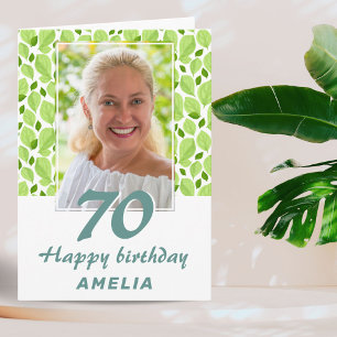Green Leaf Pattern Botanical 70th Birthday Photo Card