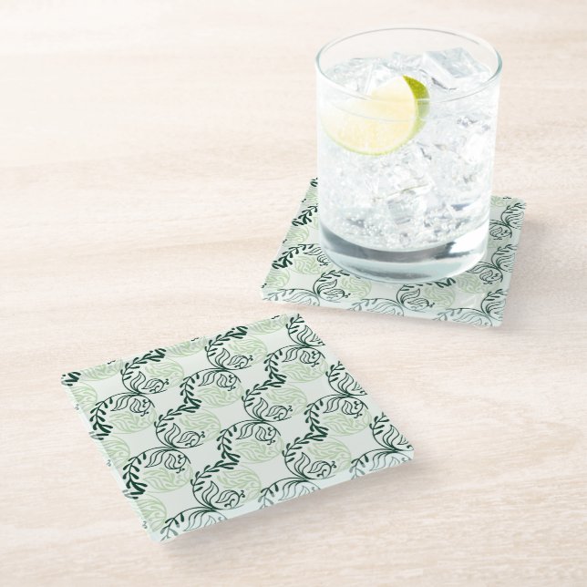 Green Leaf Pattern Design Coaster (Angled)