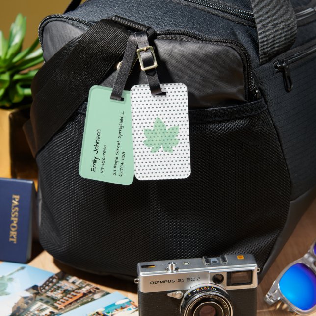 Green Leaf Pattern Luggage Tag (Front & Back)