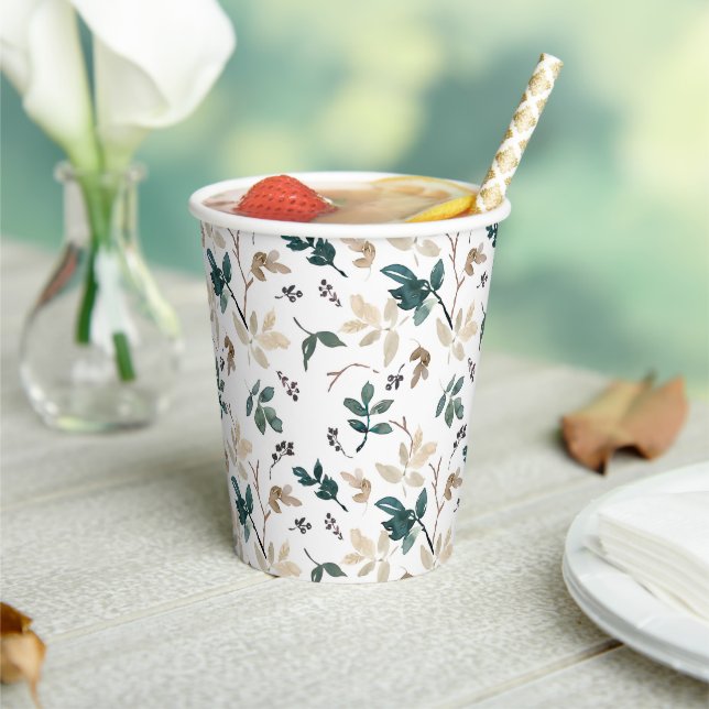 Green Leaf Pattern  Paper Cups (Insitu)
