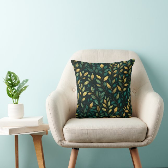 Green Leaf Pattern Throw Pillow (Chair)