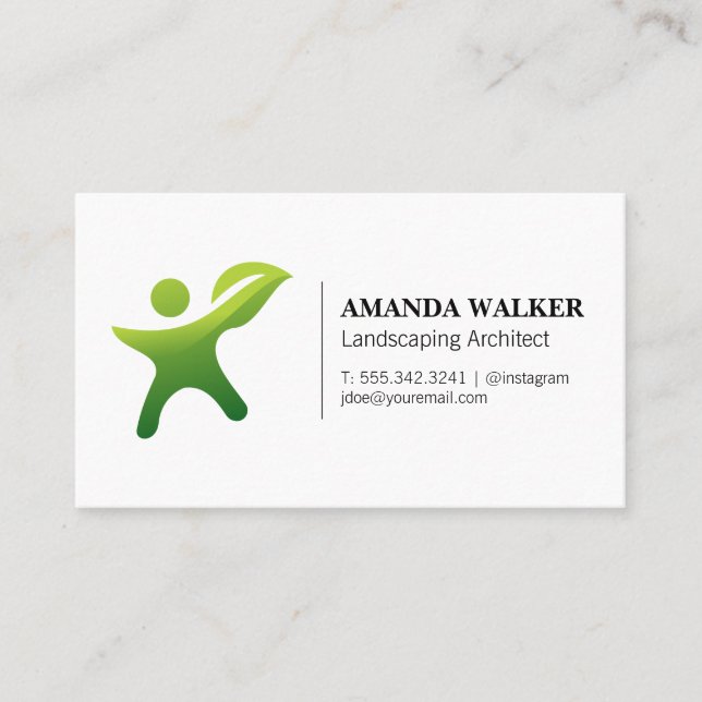 Green Leaf Person Logo | Gardening Business Card (Front)