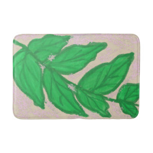 Green Leaf Pink Beige Bath Mat