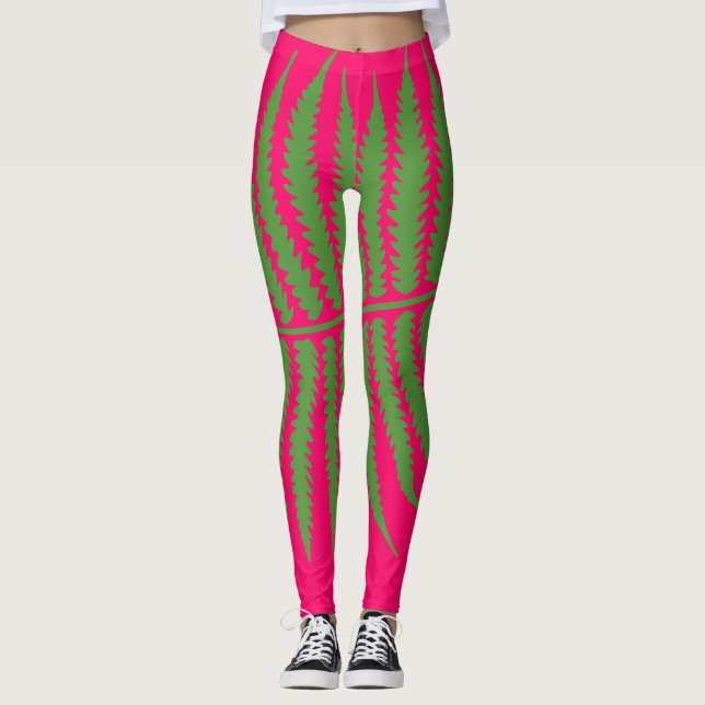 Green Leaf Pink Leggings (Front)