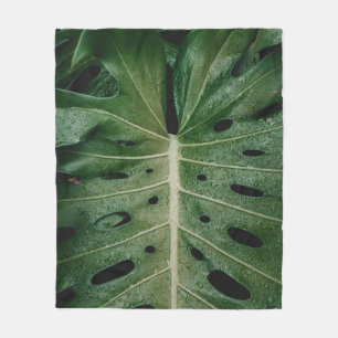 Green leaf plant fleece blanket