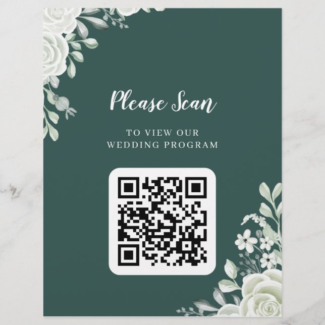 Green Leaf QR Code Wedding Flyer (Front)