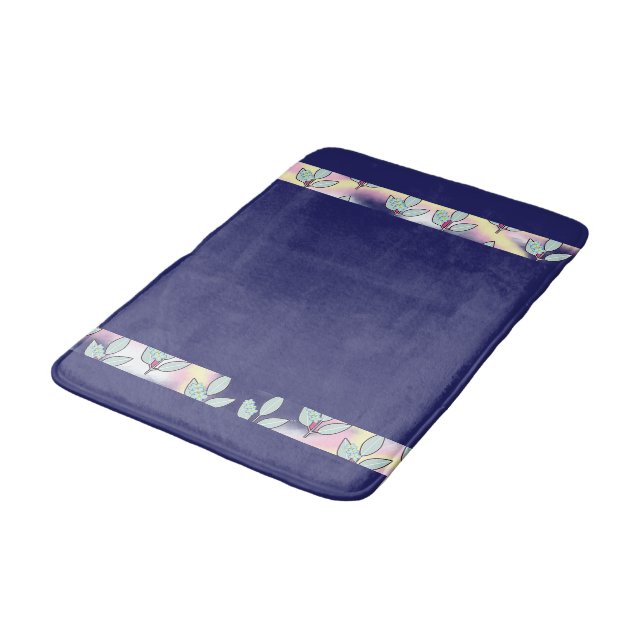 Green Leaf Rainbow Blue Bath Mat (Angled)