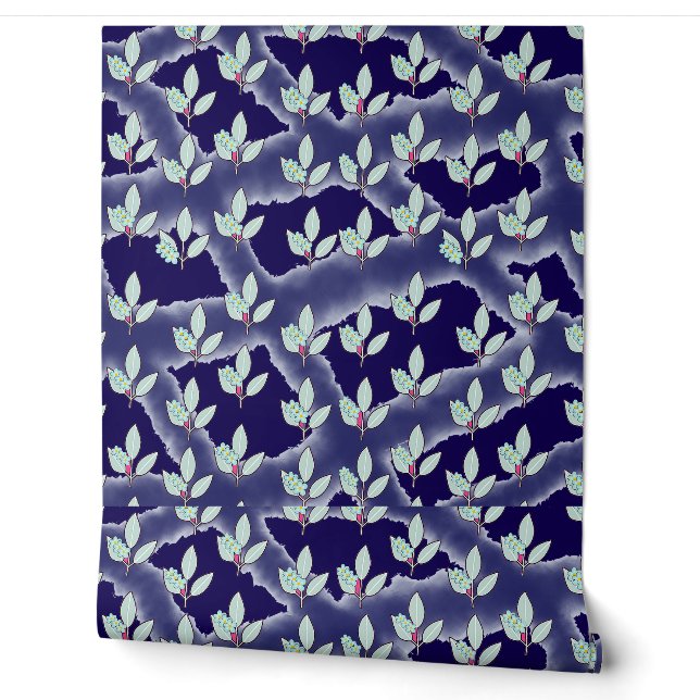 Green Leaf Rainbow Blue Grid Home Decor Wallpaper (Unrolling)