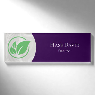 Green leaf Real estate white Marble custom Name Tag