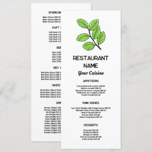 Green Leaf, Restaurant Slimline Menu