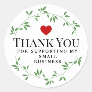 Green leaf round leaves    thank you  classic round sticker