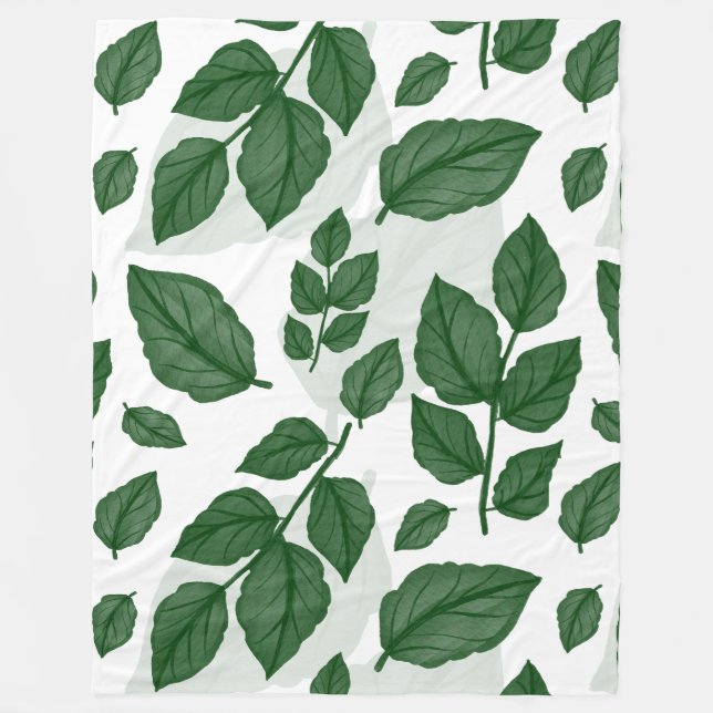 Green Leaf Seamless Nature Pattern Fleece Blanket (Front)