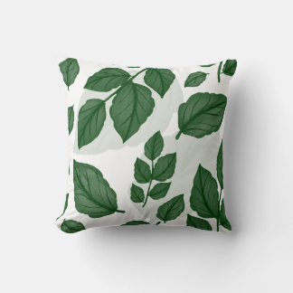Green Leaf Seamless Nature Pattern Throw Pillow