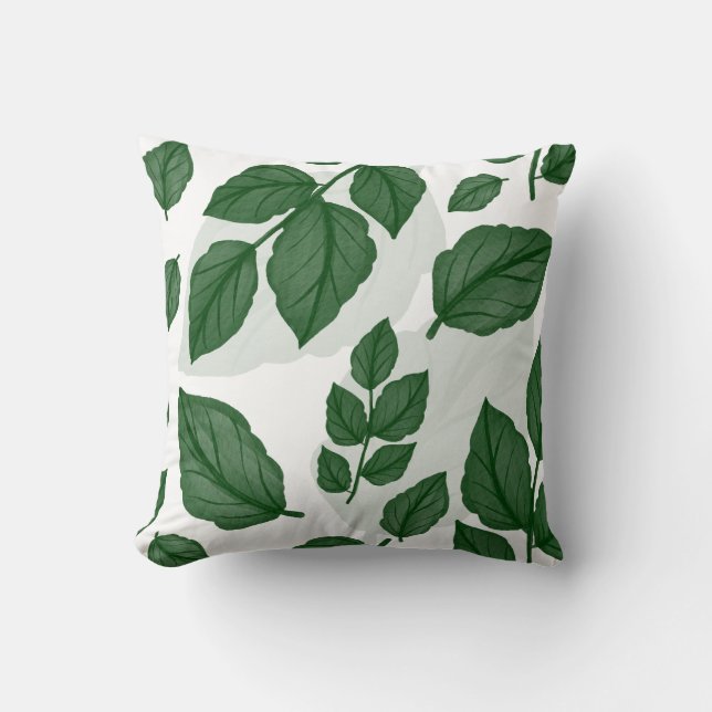 Green Leaf Seamless Nature Pattern Throw Pillow (Front)