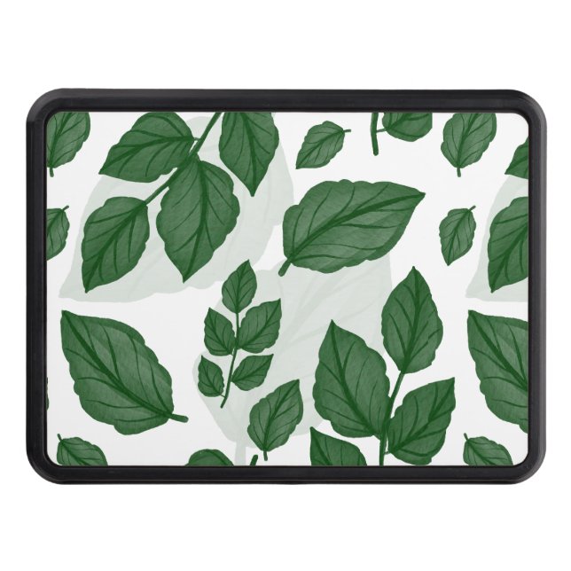 Green Leaf Seamless Nature Pattern Trailer Hitch Cover (Front)