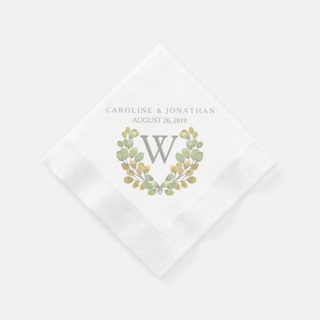 Green Leaf Simplicity Monogram Wreath Napkins (Corner)