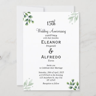 Green Leaf' Standard 15th Wedding Anniversary  Invitation
