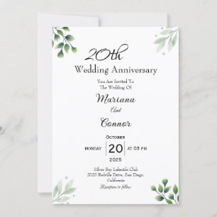 Green Leaf' Standard 20th Wedding Anniversary Invitation