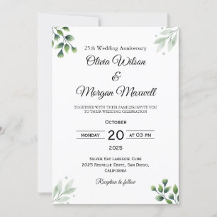 Green Leaf' Standard 25th Wedding Anniversary Invitation