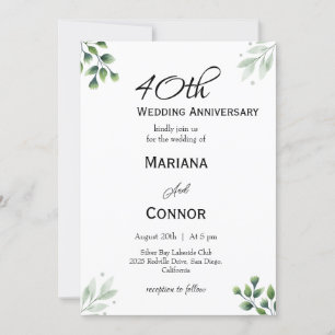 Green Leaf' Standard 40th Wedding Anniversary Invitation