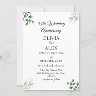 Green Leaf' Standard 45th Wedding Anniversary Invitation