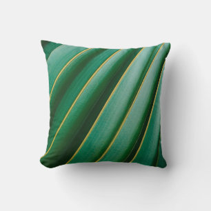 Green leaf texture plant stripes throw pillow