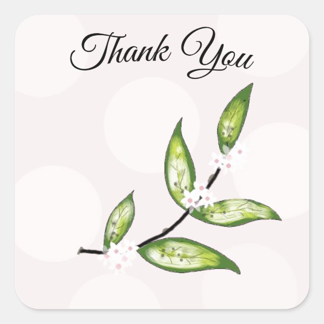 Green Leaf Thank You Square Sticker (Front)
