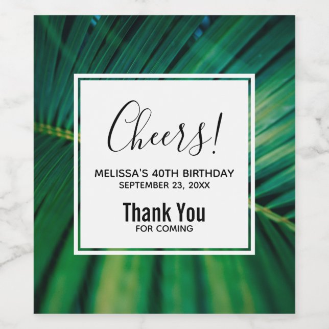 Green Leaf Tropical Forest Nature Photo Birthday Wine Label (Single Label)