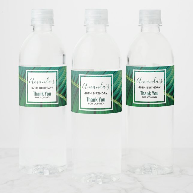 Green Leaf Tropical Forest Nature PhotoBirthday Water Bottle Label (Bottles)