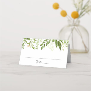 Green Leaf Wedding Folded Place Cards, Greenery Card
