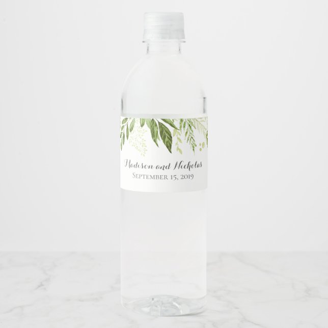 Green Leaf Wedding Water Bottle Labels, Greenery Label (Front)