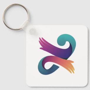 Green Leaf White Lines and Graphic Design Keychain