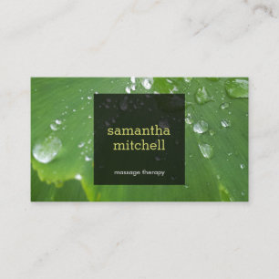 Green Leaf with Raindrops Massage Business Card