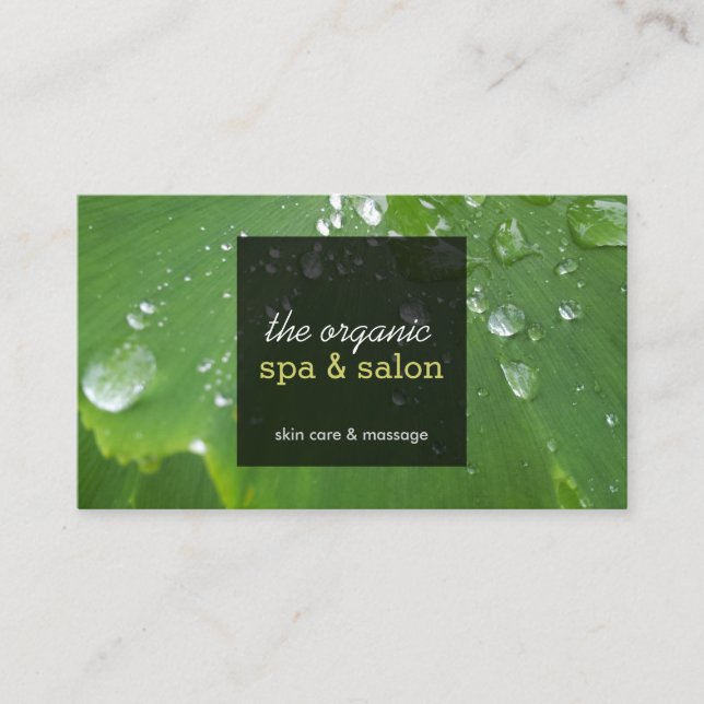 Green Leaf with Raindrops Spa Business Card (Front)