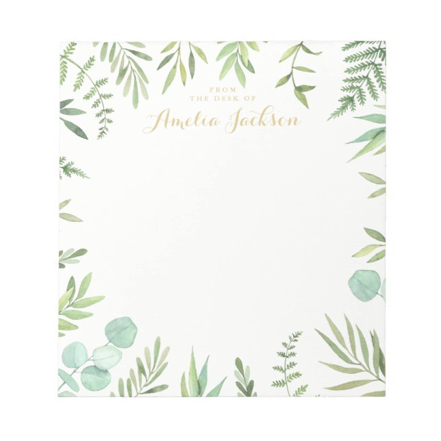 Green Leaf Wreath Personalized Notepad Stationery (Front)