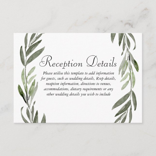 Green Leaf Wreath Wedding Reception details Enclosure Card (Front)