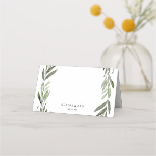 Green Leaf Wreath Wedding Table Name Place Card