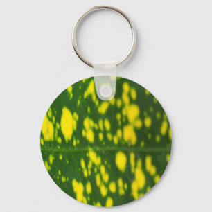 Green Leaf Yellow Dot Metal Circle Keychain