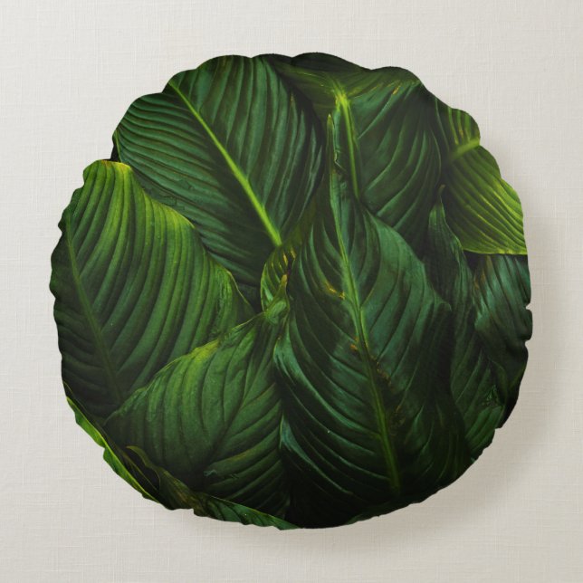 GREEN-LEAFED PLANT ROUND PILLOW (Front)