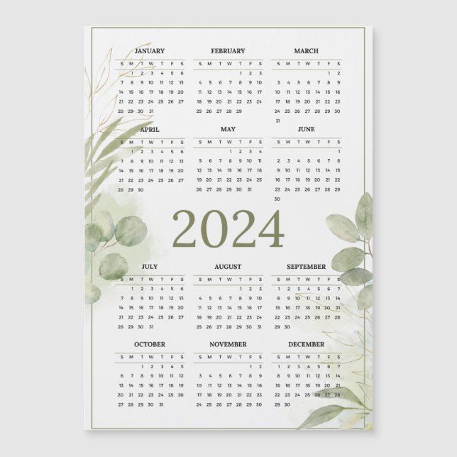 Green leaf's Calendar Magnetic Card (Front)