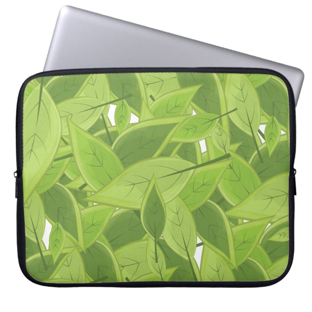 Green Leafs Pattern Laptop Sleeve (Front)