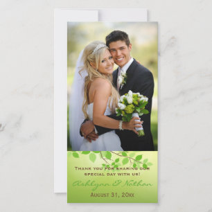 Green Leafy Branches Wedding Photo Card