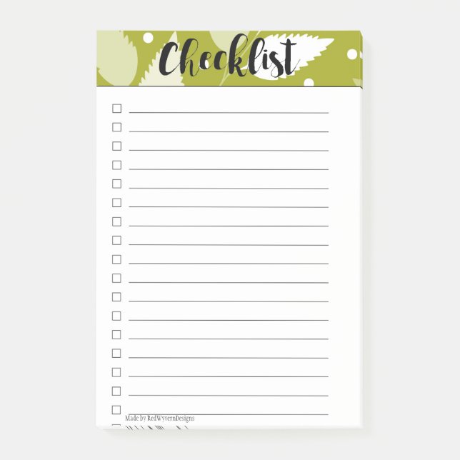 Green Leafy Checklist Post-It Notes (Front)